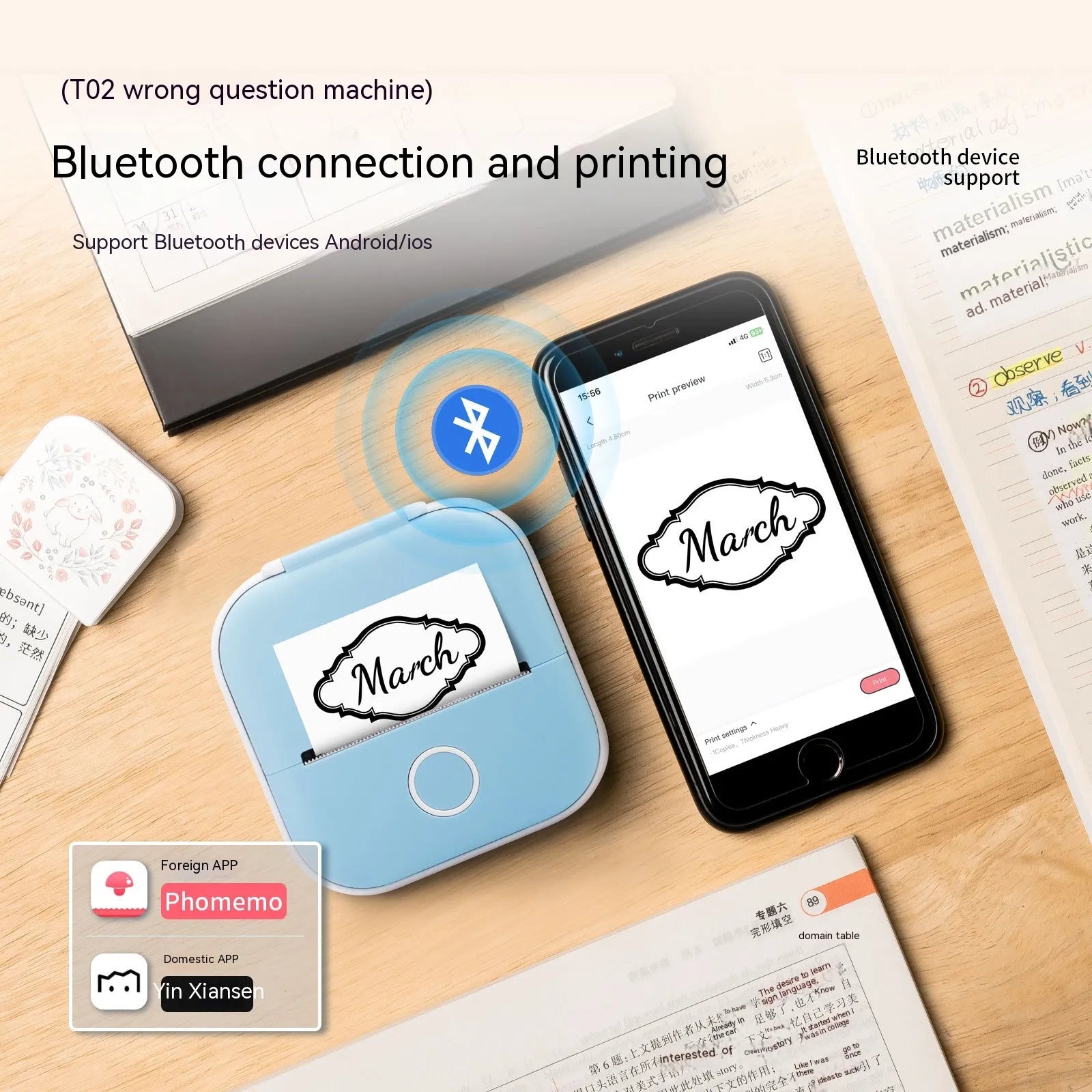 Portable mini label printer with Bluetooth