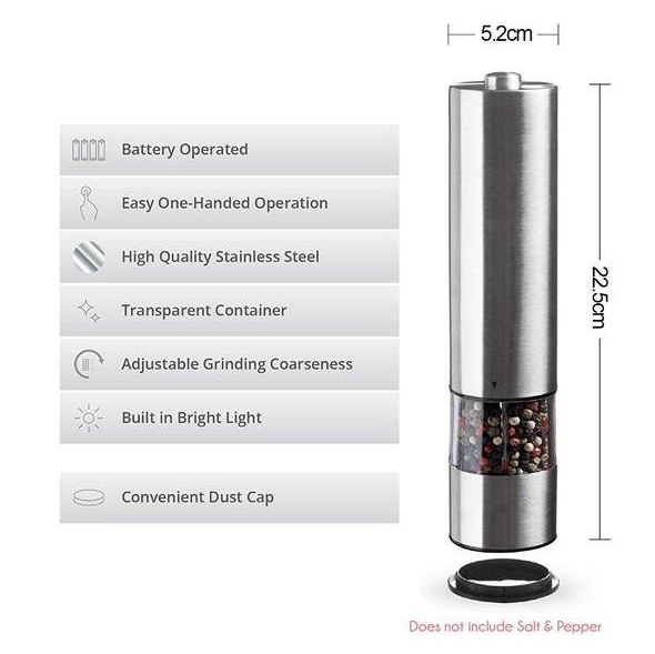 Stainless steel electric pepper/salt mill