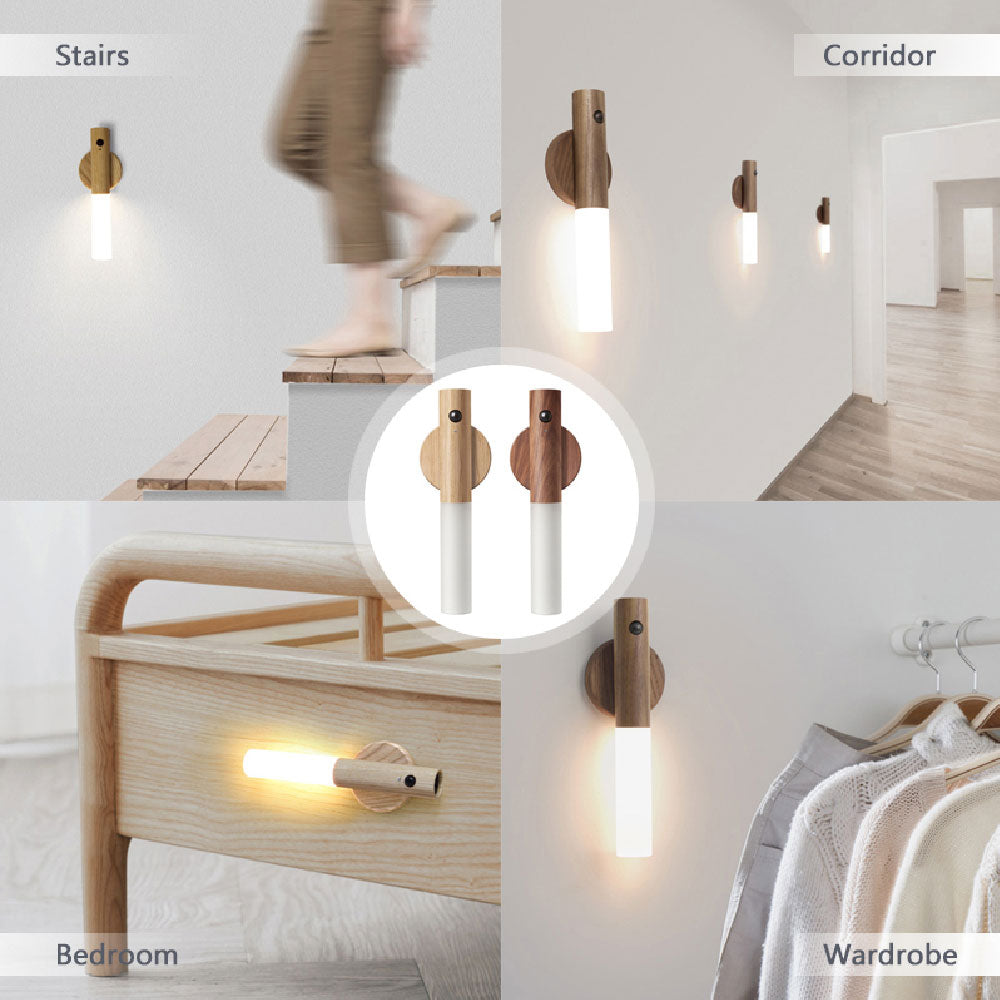 Magnetic Wooden LED Wall Light Removable USB Night Light with Motion Sensor