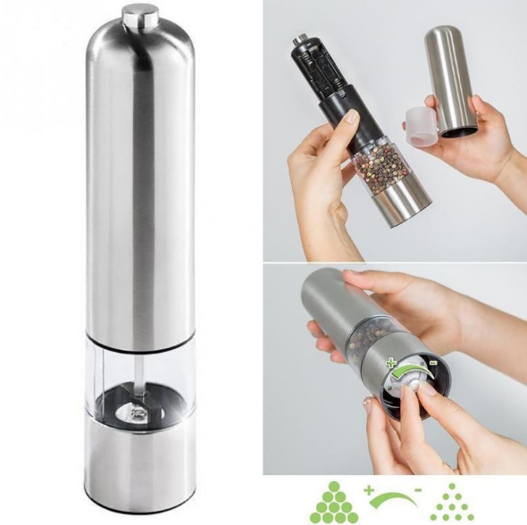 Stainless steel electric pepper/salt mill