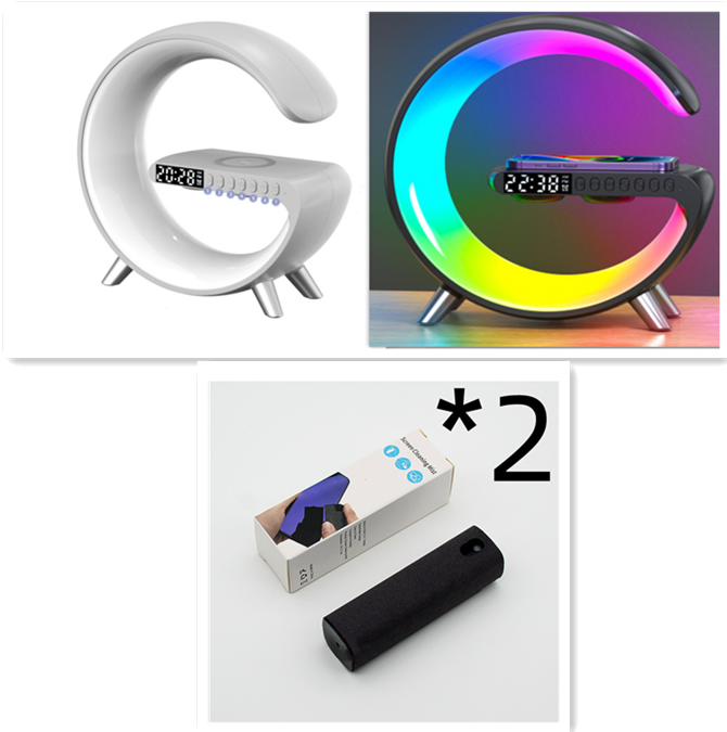 Multifunctional charging station with alarm clock, speaker and RGB light