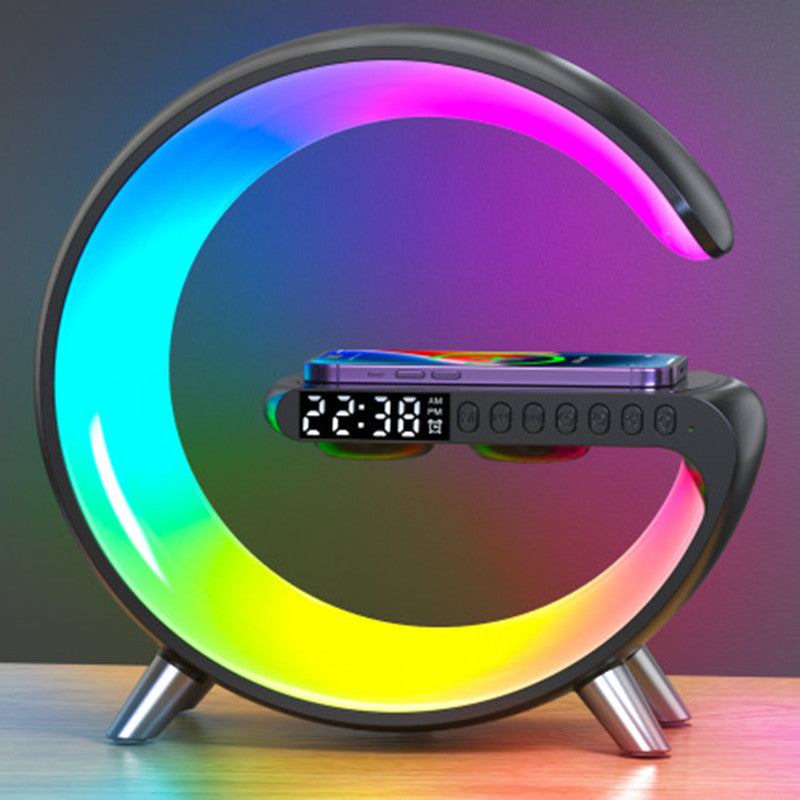 Multifunctional charging station with alarm clock, speaker and RGB light