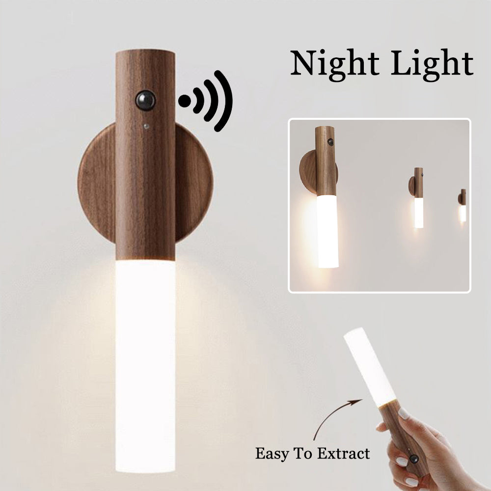 Magnetic Wooden LED Wall Light Removable USB Night Light with Motion Sensor