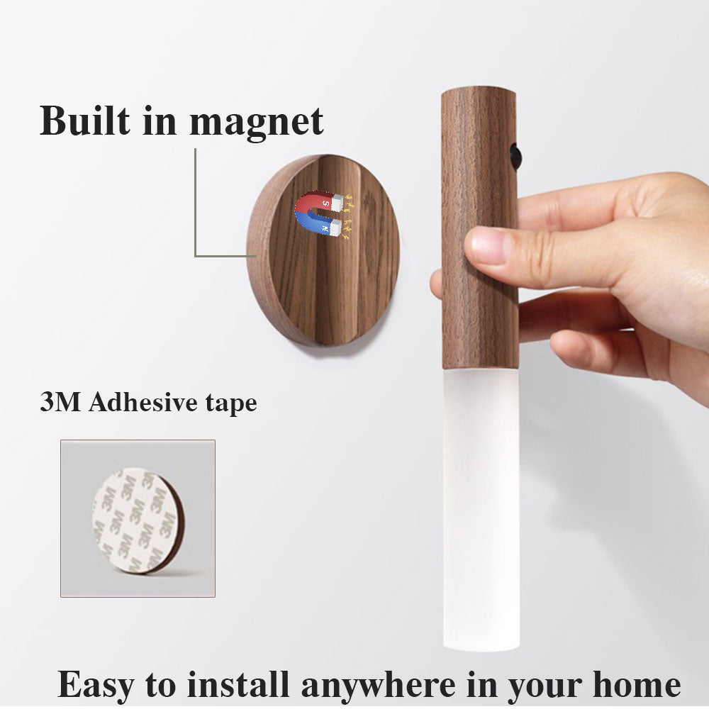 Magnetic Wooden LED Wall Light Removable USB Night Light with Motion Sensor